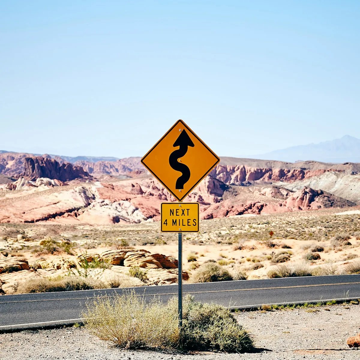 Lonely road sign in the Valley of Fire, Nevada.